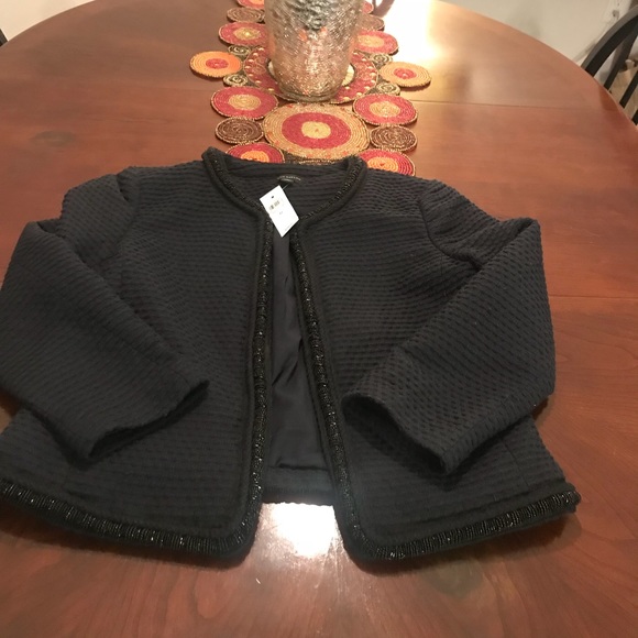 NWT Ann Taylor Navy Jacket with beaded trim - Picture 3 of 3